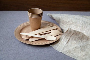 disposable eco dishes from paper cardboard spoon fork knife