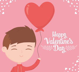 happy valentines day young boy with balloon heart love card