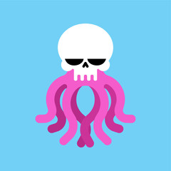 Skull octopus. Skeleton head poulpe vector illustration