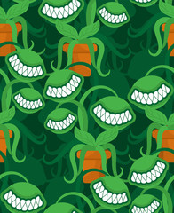 Predatory flower with teeth pattern seamless. Flytrap background. vector texture