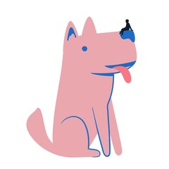 Vector illustration with big dog and man sitting on nose. Cute animal print design, home decoration poster with pet