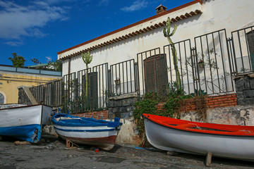 Fototapeta na wymiar colorful fishing boats in Catania, Sicily, Italy