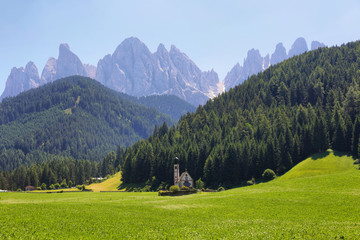 Mountain views St Giovanni Ranui, Val di Funes, Dolomite Alps, Italy