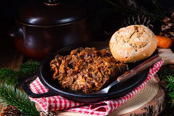 Polish bigos with sausage and dried plum