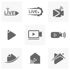 Set of icon, logo and inscription for live stream. Vector design elements.