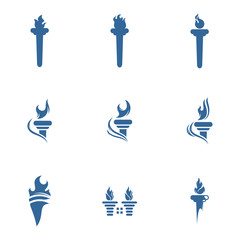 Set of torch logo design symbols template, Fire torch victory championship flame flat vector icons