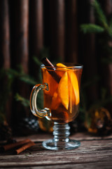 Christmas mulled wine with oranges and spices