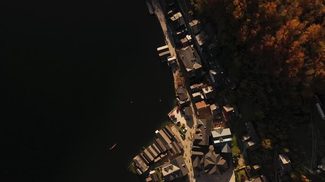 aerial view over hallstatt austria, beautiful hallstatt from above, birdview over hallstatt in austria
