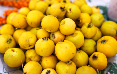 Yellow ripe quince in the market