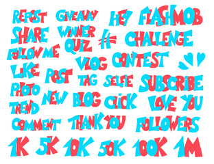 Social media networks quotes set. Vector text.