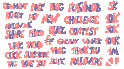 Social media networks quotes set. Vector text.