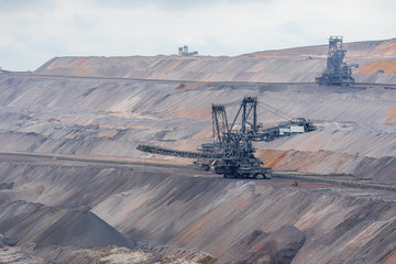 Excavator in a brown coal mine or lignite mine.