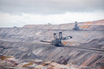 Excavator in a brown coal mine or lignite mine.