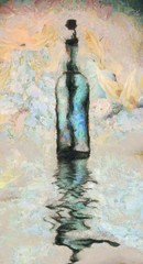 Bottle reflects in water. Digital painting