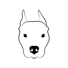 Cute dog head front view. Staffordshire Terrier portrait. Black linear sketch on white background. Vector illustration