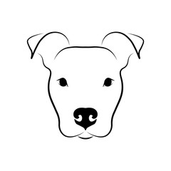 Cute dog head front view. Staffordshire Terrier portrait. Black linear sketch on white background. Vector illustration