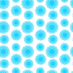 On a white cold seamless background abstract blue snowflakes.