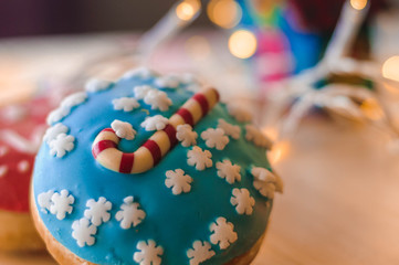 Christmas cakes on the table with tangerines