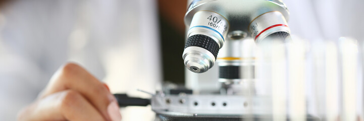 Head microscope on the background laboratory