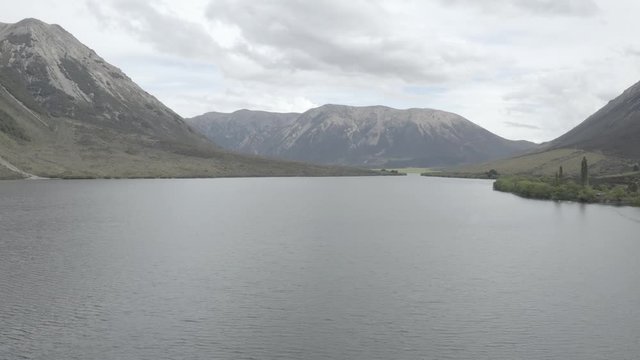 lake Pearson New Zealand, amazing lake in New Zealand, aerial drone view, 