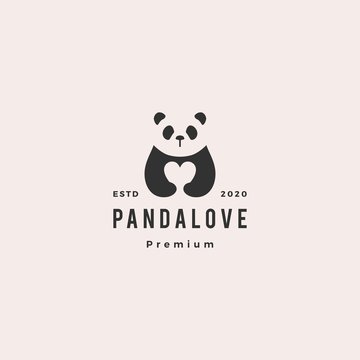 panda love logo hipster retro vintage vector icon illustration