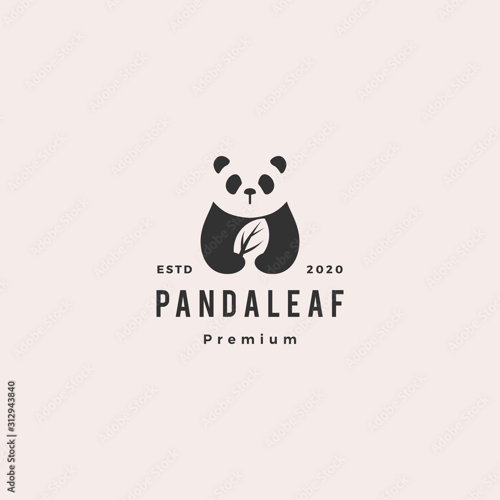 Wall mural panda leaf logo retro vintage hipster vector icon illustration