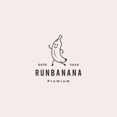 Fototapeta premium running banana logo hipster vintage retro vector icon cartoon mascot character illustration