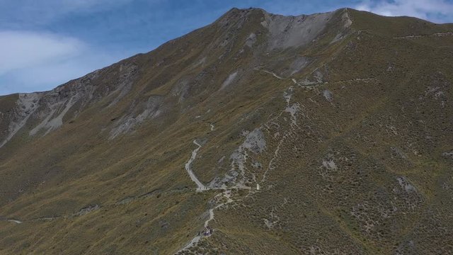aerial view over roys peak in south new zealand, new zealands alps from above, aerial view over the mountains of new zealand