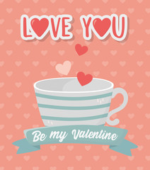 happy valentines day striped coffee cup and hearts love background
