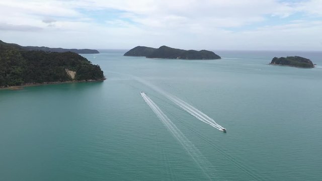 national park of abel tasman in new zealand, aerial view over the rain forrest in abel tasman, 