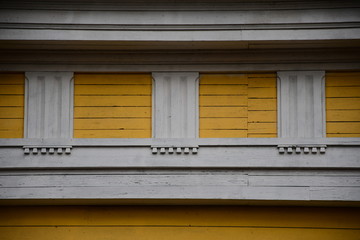 decorative elements on the roof of the building