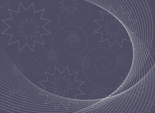 On a gray background, thin dashed lines in the form of spirals and stars.