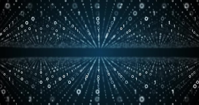 Binary code waves with 0 and 1 signs. 4K motion graphics background.