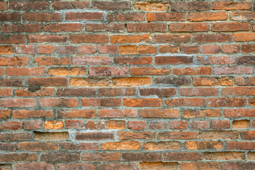 Weathered old red brick background with rough surface.