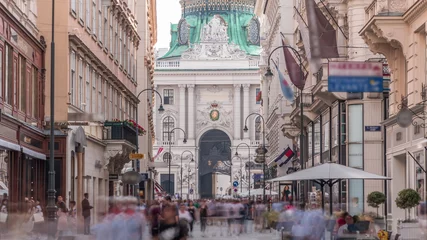 Foto op Plexiglas Kohlmarkt street with Hofburg Complex timelapse in downtown of Vienna in Austria with crowd in the street © neiezhmakov