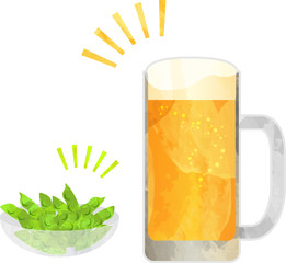 生ビール ビール 枝豆 切り絵風 ジョッキ ベクター イラスト ドリンク お酒 アルコール Wall Mural Chromame