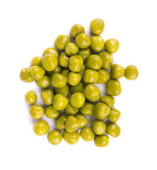 Green peas, isolated on white background. Pickled peas. Canned green peas.