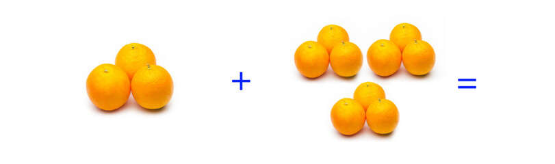 suma simple matemática, suma de naranjas, cálculo matemático sencillo