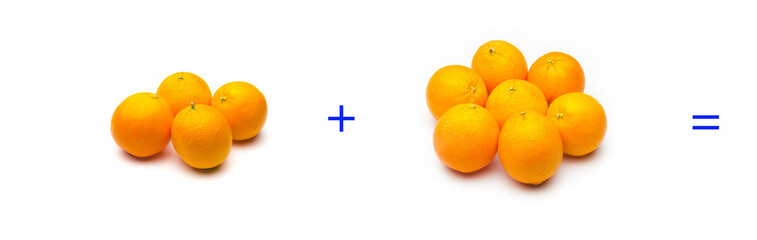 suma simple matemática, suma de naranjas, cálculo matemático sencillo