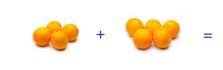 suma simple matemática, suma de naranjas, cálculo matemático sencillo