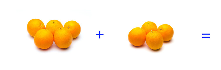 suma simple matemática, suma de naranjas, cálculo matemático sencillo