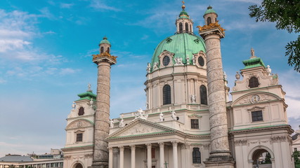 Fototapeta na wymiar Karlskirche on the Karlsplatz square timelapse in Vienna, Austria.