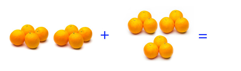 suma simple matemática, suma de naranjas, cálculo matemático sencillo
