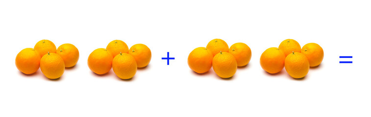 suma simple matemática, suma de naranjas, cálculo matemático sencillo