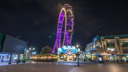 Wiener Riesenrad in Prater night timelapse hyperlapse - oldest and biggest ferris wheel in Austria.