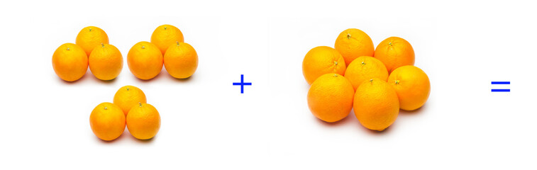 suma simple matemática, suma de naranjas, cálculo matemático sencillo
