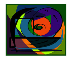 abstract composition , fancy   colorful shapes , green , purple , orange