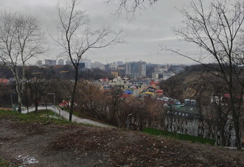 Panorama of Kiev in the area of Andreevsky descent view of Podil in the area of Vozdvizhenka.