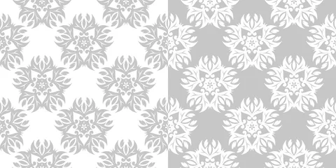 Deurstickers Floral seamless patterns. Gray and white backgrounds compilation © Liudmyla