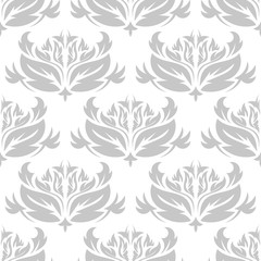 Floral seamless pattern. Monochrome white background with gray flowers